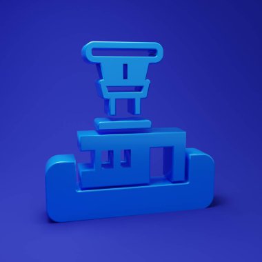 Mavi Havalimanı kontrol kulesi ikonu mavi arka planda izole edildi. Minimalizm kavramı. 3 Boyutlu resimleme.