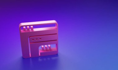 Pembe Yazılım, web geliştirici programlama kodu simgesi mor-mavi arkaplanda izole edilmiş. Program kodunun rastgele bilgisayar betiği parçalarını Javascript et. Minimalizm kavramı. 3 Boyutlu resimleme.