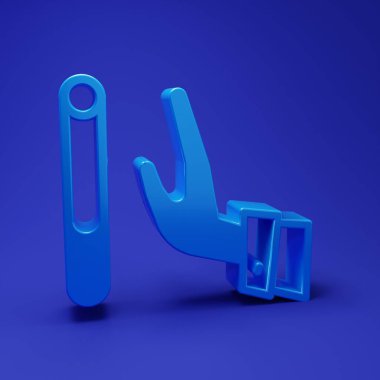 Mavi, mavi arka planda izole edilmiş sigara ikonunu bırakıyor. Tütün tabelası. Sigara içme sembolü. Sağlıklı bir yaşam tarzı. Minimalizm kavramı. 3 Boyutlu resimleme.