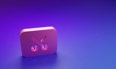 Mor-mavi arkaplanda izole edilmiş Pembe Müzik veya video düzenleme simgesi. Minimalizm kavramı. 3 Boyutlu resimleme.