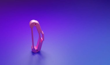 Mor-mavi arka planda izole edilmiş pembe ortaçağ yay ikonu. Ortaçağ silahı. Minimalizm kavramı. 3 Boyutlu resimleme.