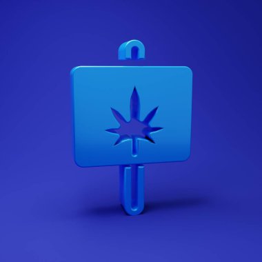 Mavi tıbbi marihuana ya da kenevir yaprağı ikonu mavi arka planda izole edilmiş. Kenevir sembolü. Minimalizm kavramı. 3 Boyutlu resimleme.
