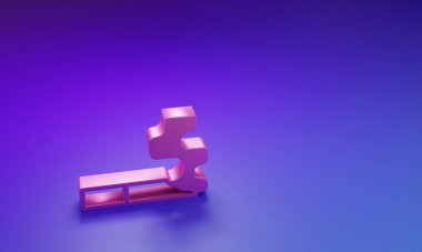 Mor-mavi arka planda izole edilmiş pembe sigara ikonu. Tütün tabelası. Sigara içme sembolü. Minimalizm kavramı. 3 Boyutlu resimleme.