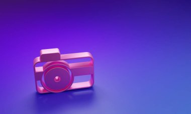 Mor-mavi arkaplanda izole edilmiş dalgıç simgesi için pembe fotoğraf makinesi. Fotoğraf makinesi simgesi. Su altı ekipmanları. Minimalizm kavramı. 3 Boyutlu resimleme.