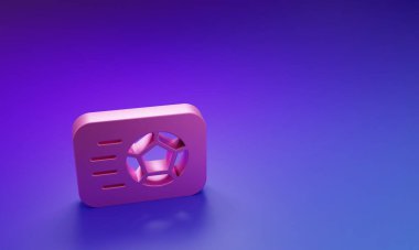 Mor-mavi arka planda izole edilmiş pembe futbol topu ikonu. Spor malzemeleri. Minimalizm kavramı. 3 Boyutlu resimleme.