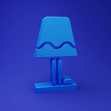 Mavi masa lambası simgesi mavi arkaplanda izole edildi. Minimalizm kavramı. 3 Boyutlu resimleme.