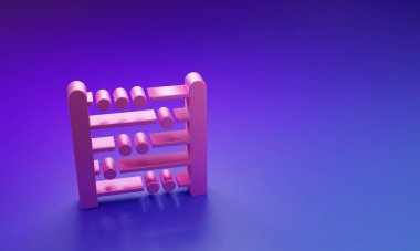 Mor-mavi arkaplanda izole edilmiş pembe Abaküs simgesi. Geleneksel sayım çerçevesi. Eğitim işareti. Matematik okulu. Minimalizm kavramı. 3 Boyutlu resimleme.