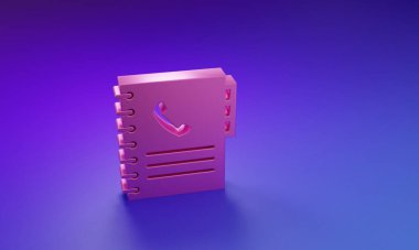 Mor-mavi arkaplanda izole edilmiş Pembe Telefon rehberi simgesi. Adres defteri. Telefon rehberi. Minimalizm kavramı. 3 Boyutlu resimleme.