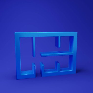 Mavi Ev planı simgesi mavi arkaplanda izole edildi. Minimalizm kavramı. 3 Boyutlu resimleme.