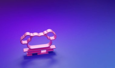 Pembe Bulut simgesi mor-mavi arkaplanda izole edilmiş. Minimalizm kavramı. 3 Boyutlu resimleme.