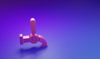 Mor-mavi arkaplanda izole edilmiş pembe bira ikonu. Minimalizm kavramı. 3 Boyutlu resimleme.