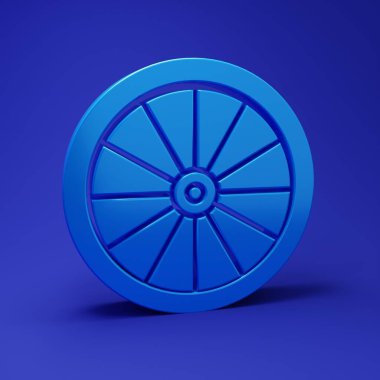 Mavi Araba Tekerleği simgesi mavi arkaplanda izole edildi. Minimalizm kavramı. 3 Boyutlu resimleme.