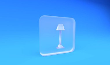 Buzlu cam zemin lamba ikonu mavi arkaplanda izole edilmiş. Kare buzlu cam düğme. 3 Boyutlu resimleme.