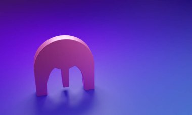 Mor-mavi arka planda izole edilmiş baş koruma ikonu için pembe ortaçağ demir miğferi. Minimalizm kavramı. 3 Boyutlu resimleme.