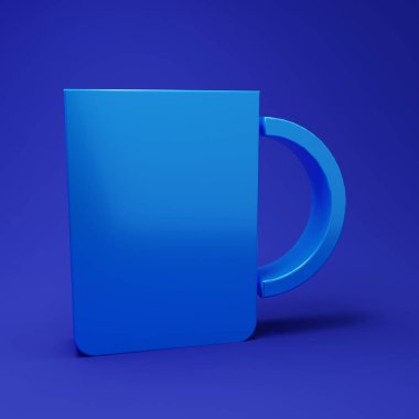 Mavi kahve fincanı ikonu mavi arkaplanda izole edilmiş. Çay fincanı. Sıcak içecek kahvesi. Minimalizm kavramı. 3 Boyutlu resimleme.