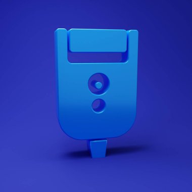 Mavi arka planda izole edilmiş erkek simgesi için mavi elektrikli tıraş bıçağı. Elektrikli tıraş makinesi. Minimalizm kavramı. 3 Boyutlu resimleme.