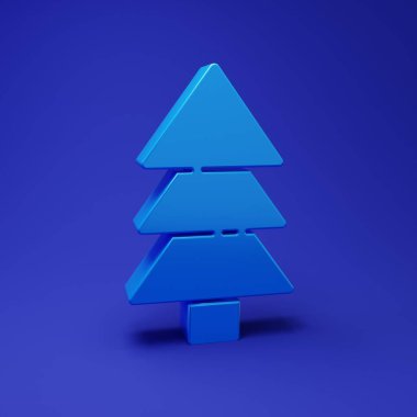 Mavi ağaç simgesi mavi arkaplanda izole edildi. Orman sembolü. Minimalizm kavramı. 3 Boyutlu resimleme.