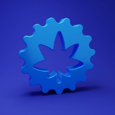 Mavi tıbbi marihuana ya da kenevir yaprağı ikonu mavi arka planda izole edilmiş. Kenevir sembolü. Minimalizm kavramı. 3 Boyutlu resimleme.