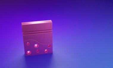 Mor-mavi arka planda izole edilmiş pembe plastik poşet dolusu tıbbi kenevir ikonu. Sağlık tehlikesi. Minimalizm kavramı. 3 Boyutlu resimleme.