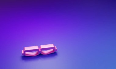 Mor-mavi arka planda izole edilmiş pembe güvenlik gözlüğü simgesi. Minimalizm kavramı. 3 Boyutlu resimleme.