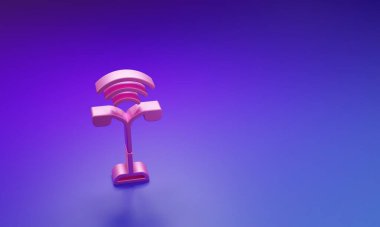 Pink Smart sokak lambası ikonu mor-mavi arka planda izole edildi. İnternet kavramının kablosuz bağlantısı. Minimalizm kavramı. 3 Boyutlu resimleme.