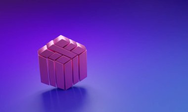 Mor-mavi arka planda izole edilmiş saman simgesi pembe Bale. Minimalizm kavramı. 3 Boyutlu resimleme.