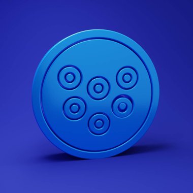 Mavi arka planda izole edilmiş bir plaka simgesinde mavi havyar. Minimalizm kavramı. 3 Boyutlu resimleme.