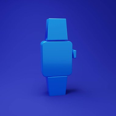 Mavi Smartwatch simgesi mavi arkaplanda izole edildi. Minimalizm kavramı. 3 Boyutlu resimleme.