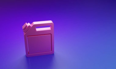 Mor-mavi arka planda izole edilmiş benzin ikonu için pembe kutu. Dizel gaz ikonu. Minimalizm kavramı. 3 Boyutlu resimleme.