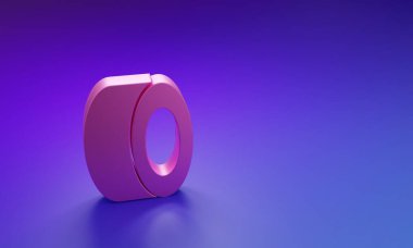 Mor-mavi arka planda izole edilmiş pembe araba lastik ikonu. Minimalizm kavramı. 3 Boyutlu resimleme.