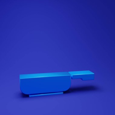 Mavi kızartma tavası simgesi mavi arkaplanda izole edildi. Kızartma veya kızartma gıda sembolü. Minimalizm kavramı. 3 Boyutlu resimleme.