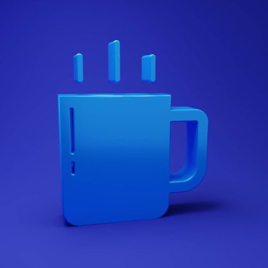 Mavi kahve fincanı ikonu mavi arkaplanda izole edilmiş. Çay fincanı. Sıcak içecek kahvesi. Minimalizm kavramı. 3 Boyutlu resimleme.