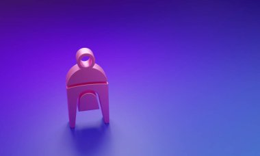 Mor-mavi arka planda izole edilmiş pembe kış şapkası simgesi. Minimalizm kavramı. 3 Boyutlu resimleme.
