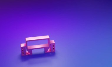 Mor-mavi arka planda izole edilmiş Pembe Geleneksel Ukrayna işlemeli havlu ikonu. Minimalizm kavramı. 3 Boyutlu resimleme.