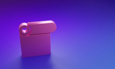 Mor-mavi arkaplanda izole edilmiş pembe rulo kağıt simgesi. Minimalizm kavramı. 3 Boyutlu resimleme.
