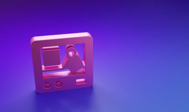 Pembe Televizyon haber simgesi mor-mavi arkaplanda izole edildi. Televizyon haberleri. Minimalizm kavramı. 3 Boyutlu resimleme.