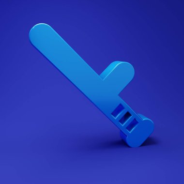 Mavi Polis lastik cop ikonu mavi arkaplanda izole edildi. Kauçuk copu. Polis yarasası. Polis ekipmanları. Minimalizm kavramı. 3 Boyutlu resimleme.