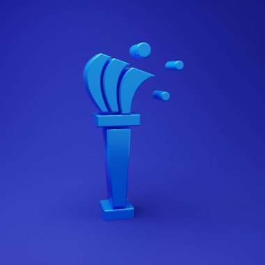 Mavi arkaplanda mavi Aspergillum simgesi izole edildi. Minimalizm kavramı. 3 Boyutlu resimleme.