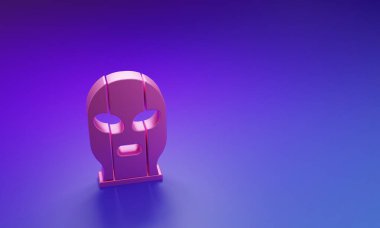 Mor-mavi arka planda izole edilmiş pembe Meksikalı güreşçi ikonu. Minimalizm kavramı. 3 Boyutlu resimleme.