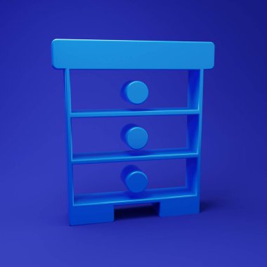 Mavi arka planda izole edilmiş arılar için Mavi Kovan. Arı kovanı sembolü. Apiary ve arı yetiştiriciliği. Tatlı doğal yemek. Minimalizm kavramı. 3 Boyutlu resimleme.