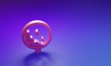 Pembe Yol işareti çığ düşüşü heyelan simgesi mor-mavi arka planda izole edildi. Trafik kuralları ve güvenli sürüş. Minimalizm kavramı. 3 Boyutlu resimleme.