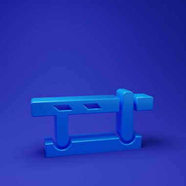 Mavi Park Arabası Bariyeri simgesi mavi arka planda izole edildi. Sokak durağı sınırı. Minimalizm kavramı. 3 Boyutlu resimleme.