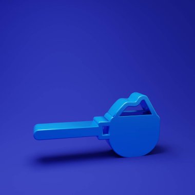 Mavi arka planda izole edilmiş un ikonu olan mavi ölçü kabı. Pişirme malzemeleri. Sağlıklı organik yiyecekler. Hamur yemeği. Minimalizm kavramı. 3 Boyutlu resimleme.