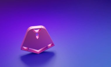 Mor-mavi arka planda izole edilmiş Pembe Geleneksel Meksika panço giysi ikonu. Minimalizm kavramı. 3 Boyutlu resimleme.