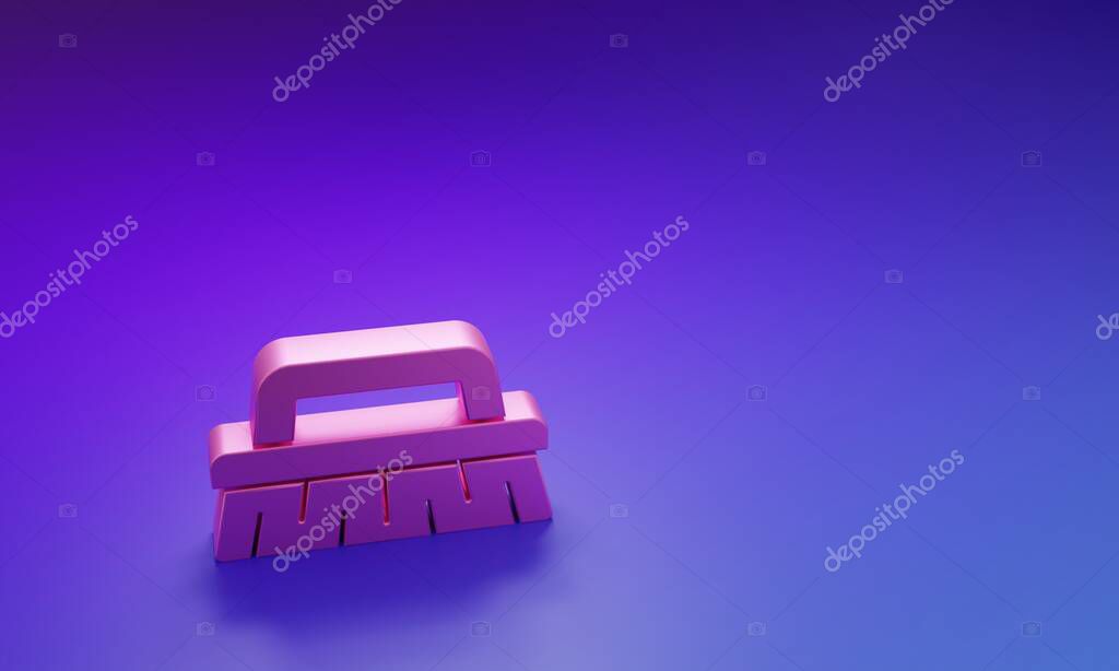 Pink Brush for cleaning icon isolated on purple-blue background. Cleaning service concept. Minimalism concept. 3D render illustration.