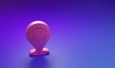 Pembe dairesel testere bıçağı ikonu mor-mavi arkaplanda izole edilmiş. Testere tekerleği. Minimalizm kavramı. 3 Boyutlu resimleme.