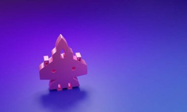 Mor-mavi arka planda izole edilmiş Pembe Jet savaş ikonu. Askeri uçak. Minimalizm kavramı. 3 Boyutlu resimleme.