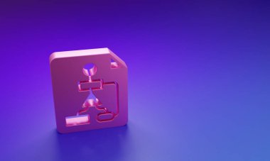 Program tasarımı veya işlem planı ikonu için mor-mavi arkaplanda izole edilmiş Pembe Döşeme akış şeması. Diyagramı engelle. Minimalizm kavramı. 3 Boyutlu resimleme.