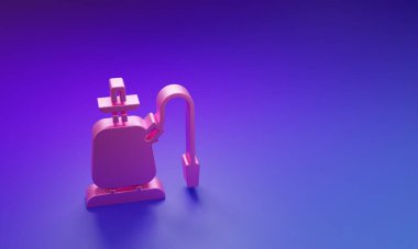 Mor-mavi arka planda izole edilmiş pembe nargile simgesi. Minimalizm kavramı. 3 Boyutlu resimleme.
