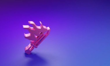 Mor-mavi arkaplandaki oyun simgesi için Pembe Kılıç. Minimalizm kavramı. 3 Boyutlu resimleme.